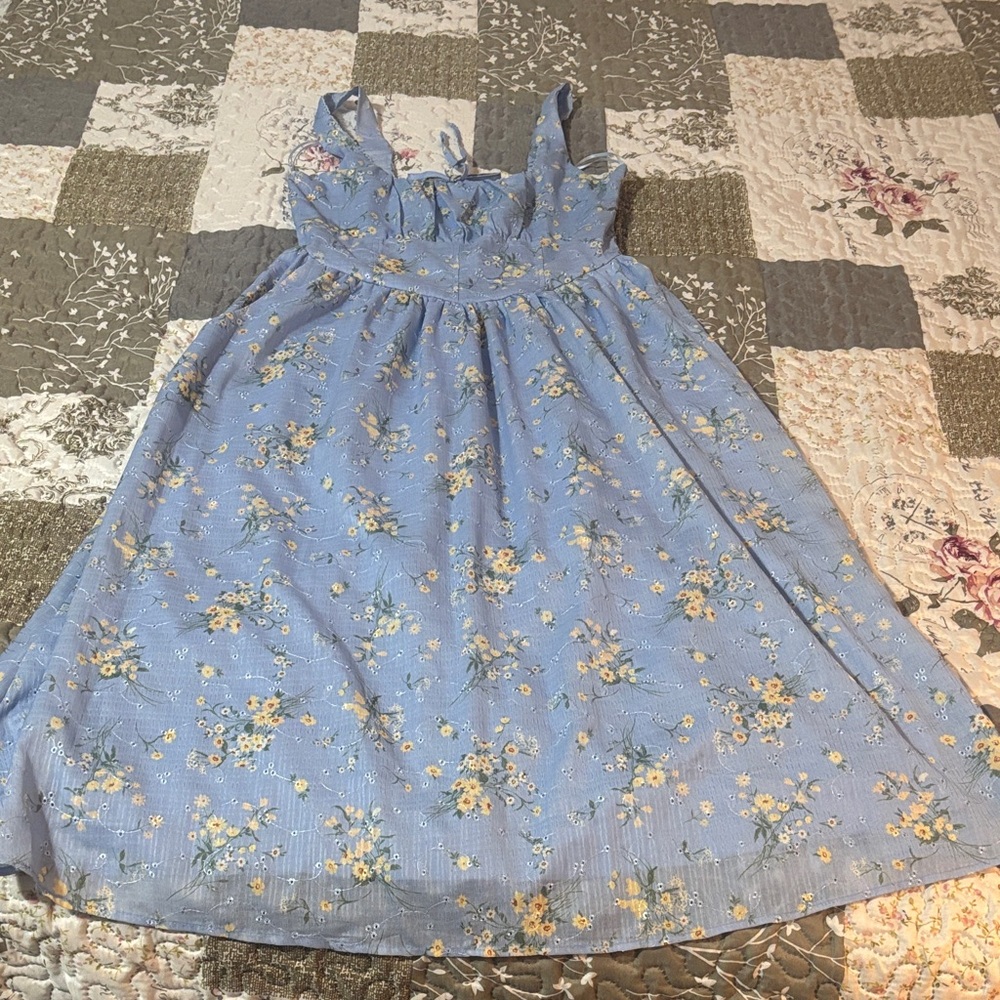 Jessica Simpson Blue Floral Midi Dress with Yellow Accents